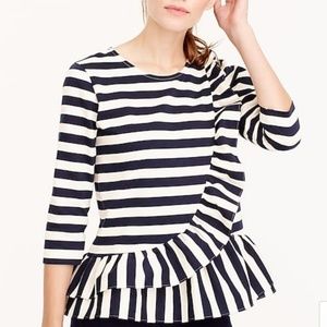 JCrew Asymmetrical Ruffle Stripe Top